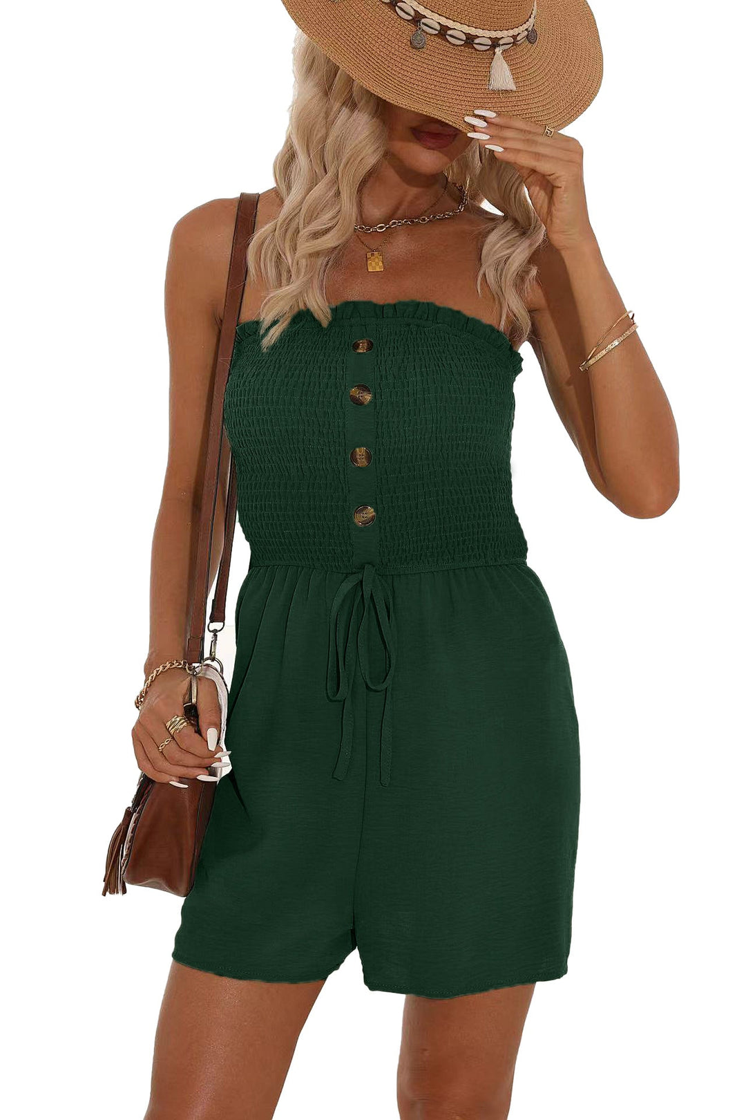 Nerise – Buttoned Shirred Playsuit