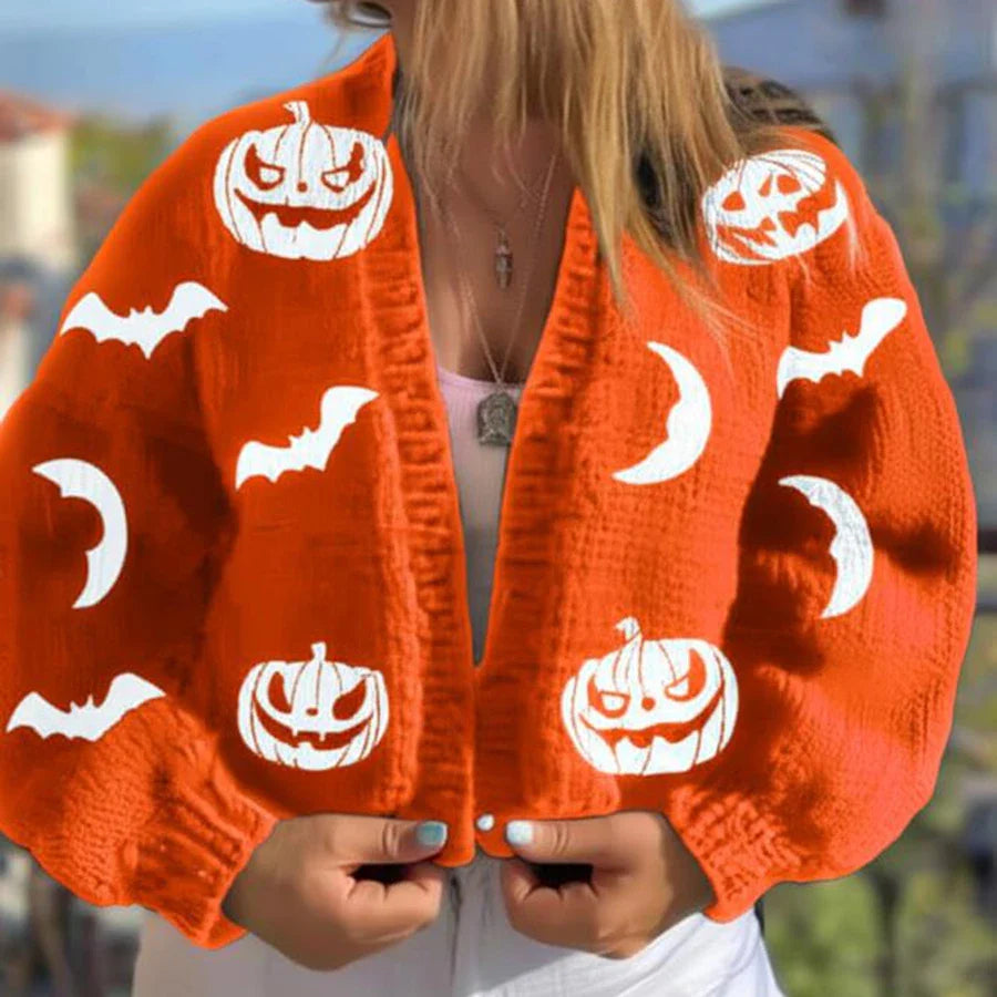 Women’s Spider Web Print V-Neck Cardigan
