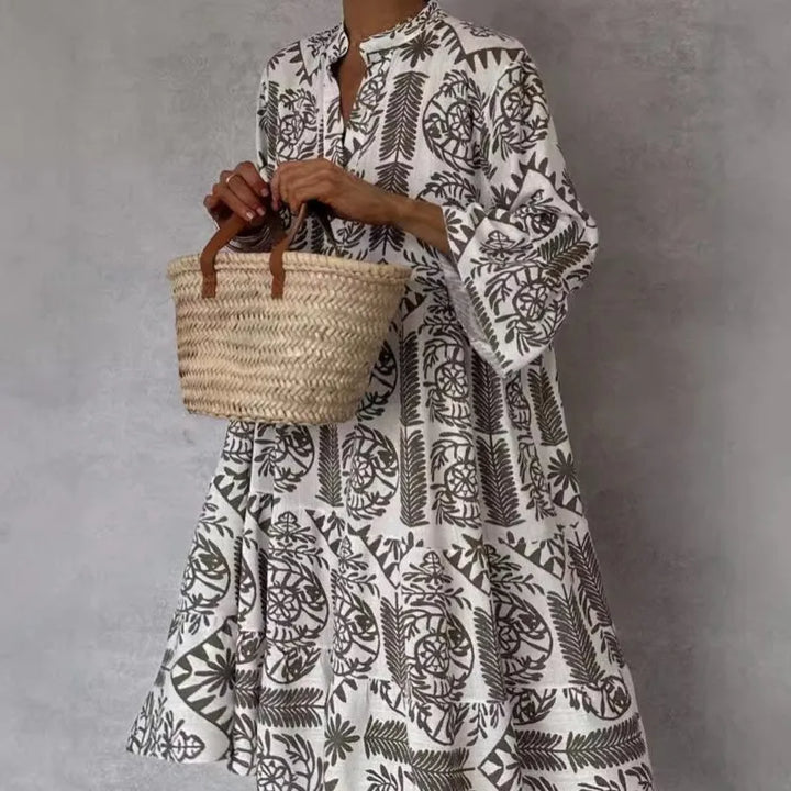 Unity - Printed V-Neck A-Line Skirt Dress