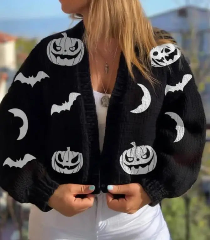 Women’s Spider Web Print V-Neck Cardigan