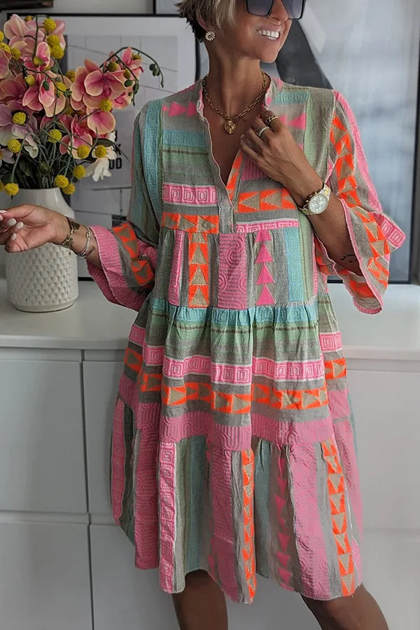 Chic V-Neck Cotton Hemp Summer Dress