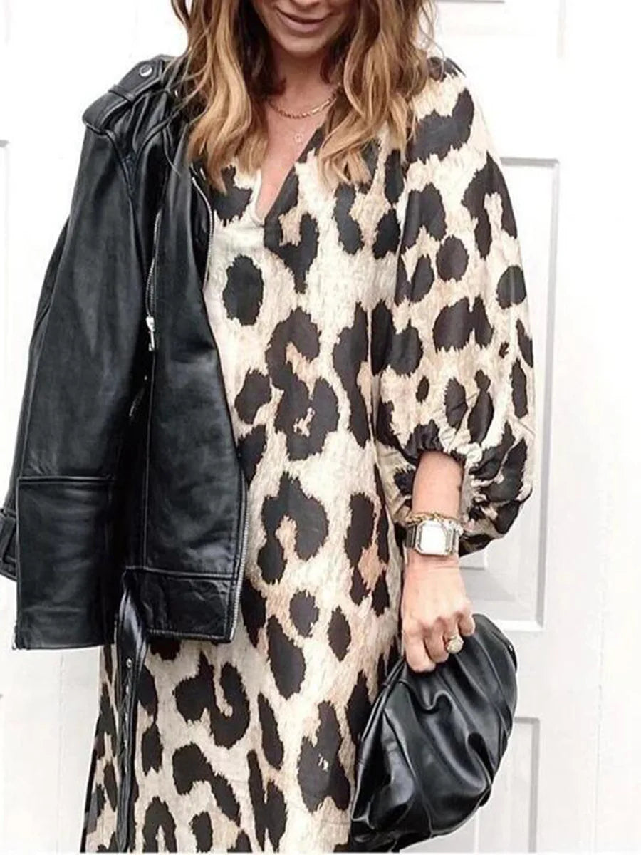 Imani - Leopard Print V-Neck Maxi Dress