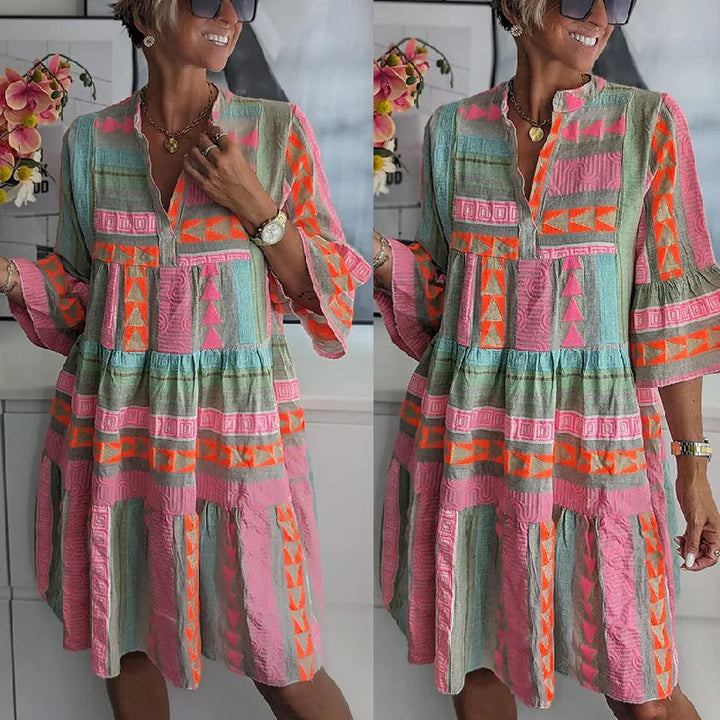 Chic V-Neck Cotton Hemp Summer Dress