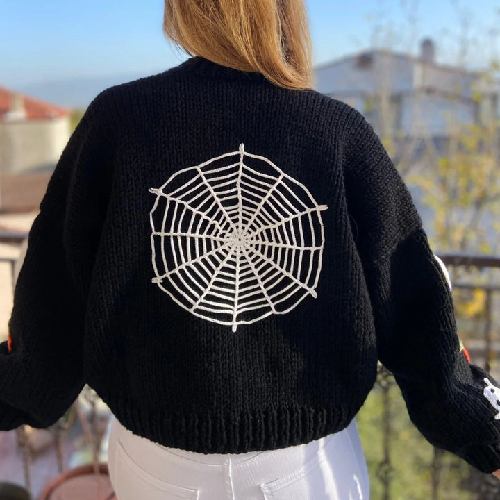 Women’s Spider Web Print V-Neck Cardigan