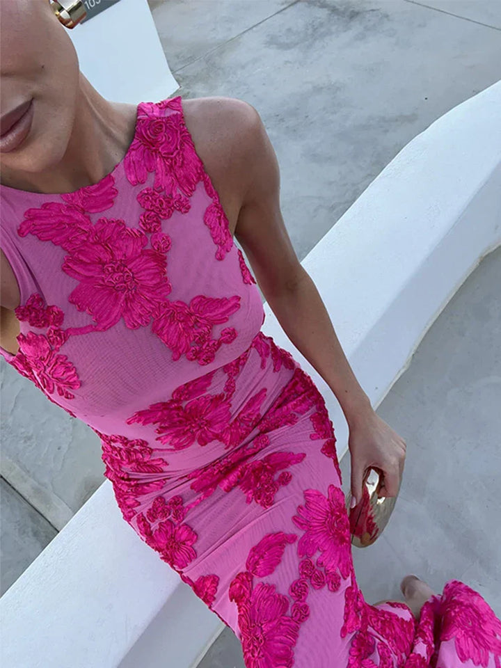 Maisie - Floral Mesh Bodycon Evening Dress