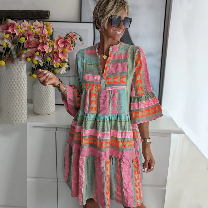 Chic V-Neck Cotton Hemp Summer Dress