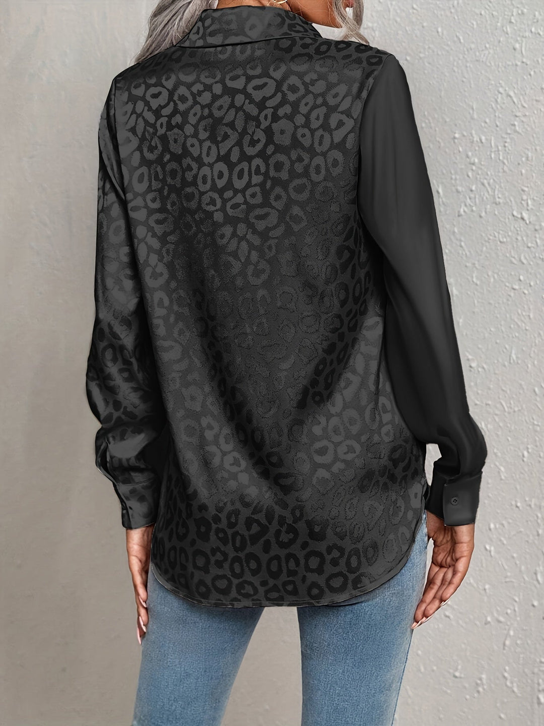 Gwendolyn - Leopard Print Jacquard Two-Tone Satin Button-Up Shirt