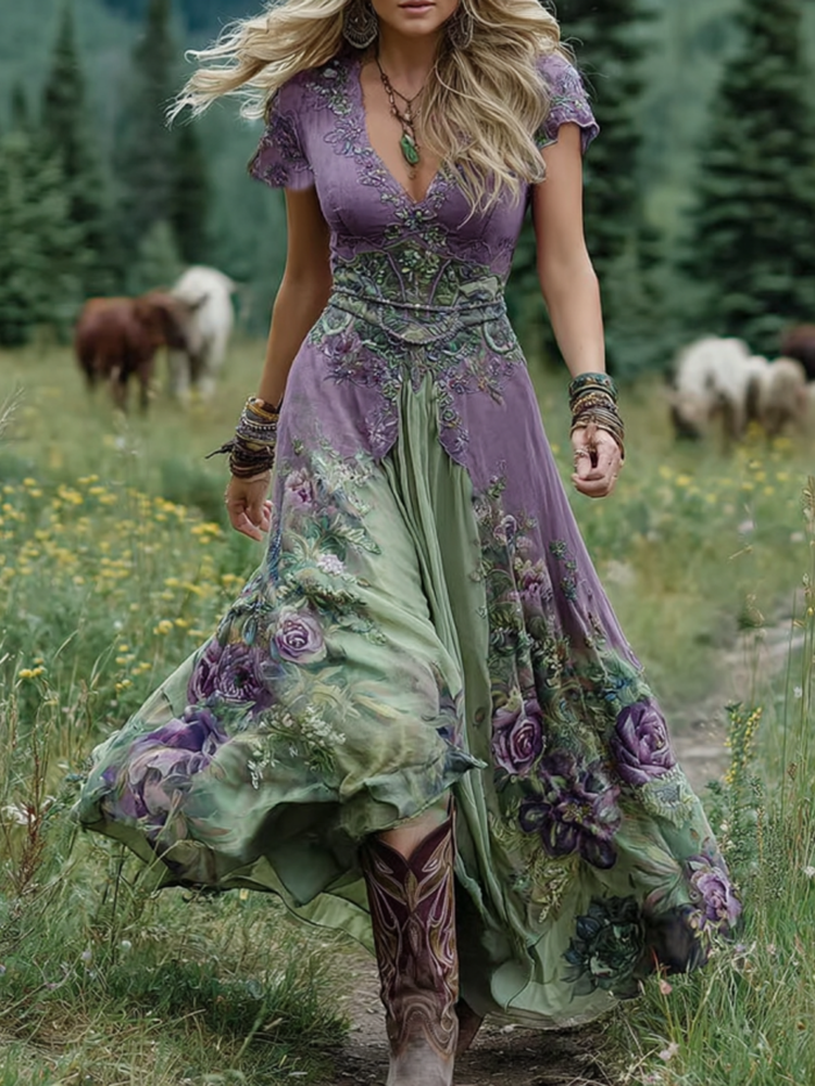 Marcina - Elegant Maxi Dress With Floral Hues