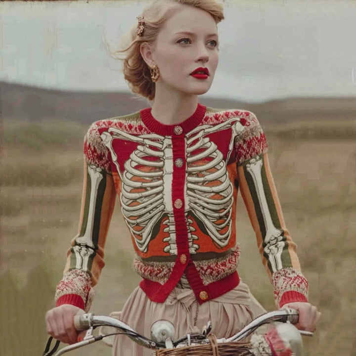 Vintage Halloween Anatomy Art Chunky Knitted Cardigan